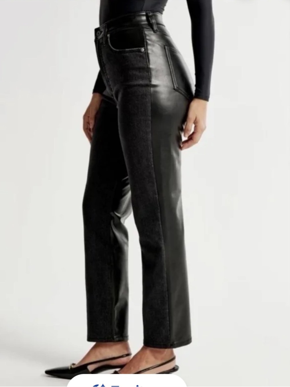 Abercrombie & Fitch Women's Black Straight Leg Jeans half vegan leather 28 long